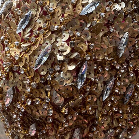 Mac Duggal Cassandra Stone Prom Dress Gown Hot Pink Gold Beaded Metallic Formal - Picture 14 of 16